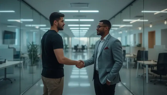 Profissional da ZionLab firmando parceria estratégica com aliado tecnológico em ambiente corporativo