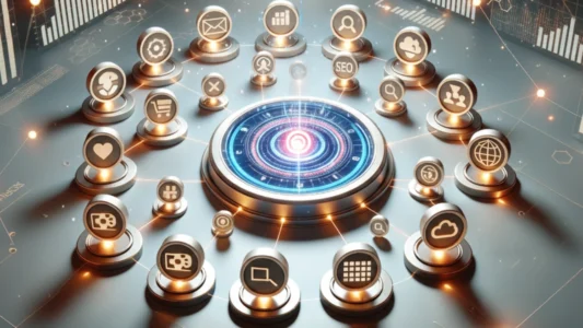 Operação digital integrada com CRM, tráfego pago, checkout e dados trabalhando como um sistema único no e-commerce moderno.