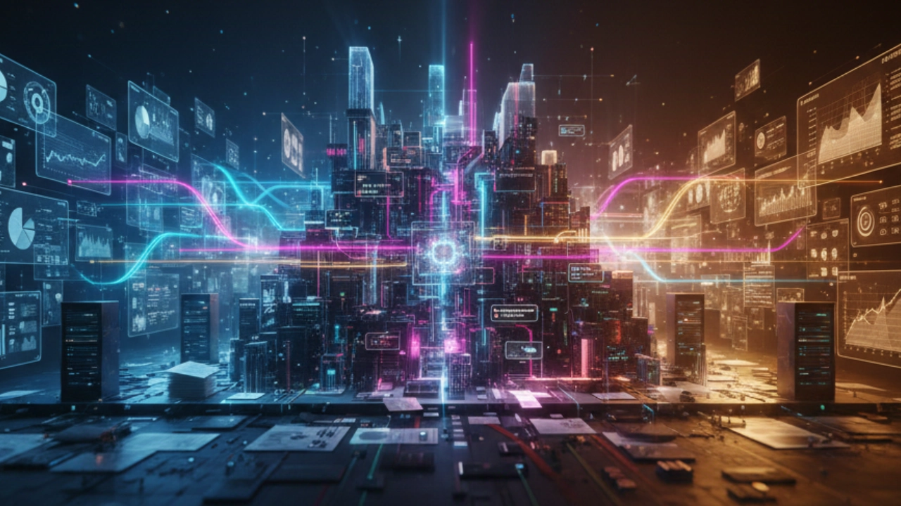 Ilustração conceitual sobre o estado do SEO, da busca e do crescimento digital em 2026, mostrando a transição para uma leitura sistêmica baseada em estrutura, contexto e maturidade digital