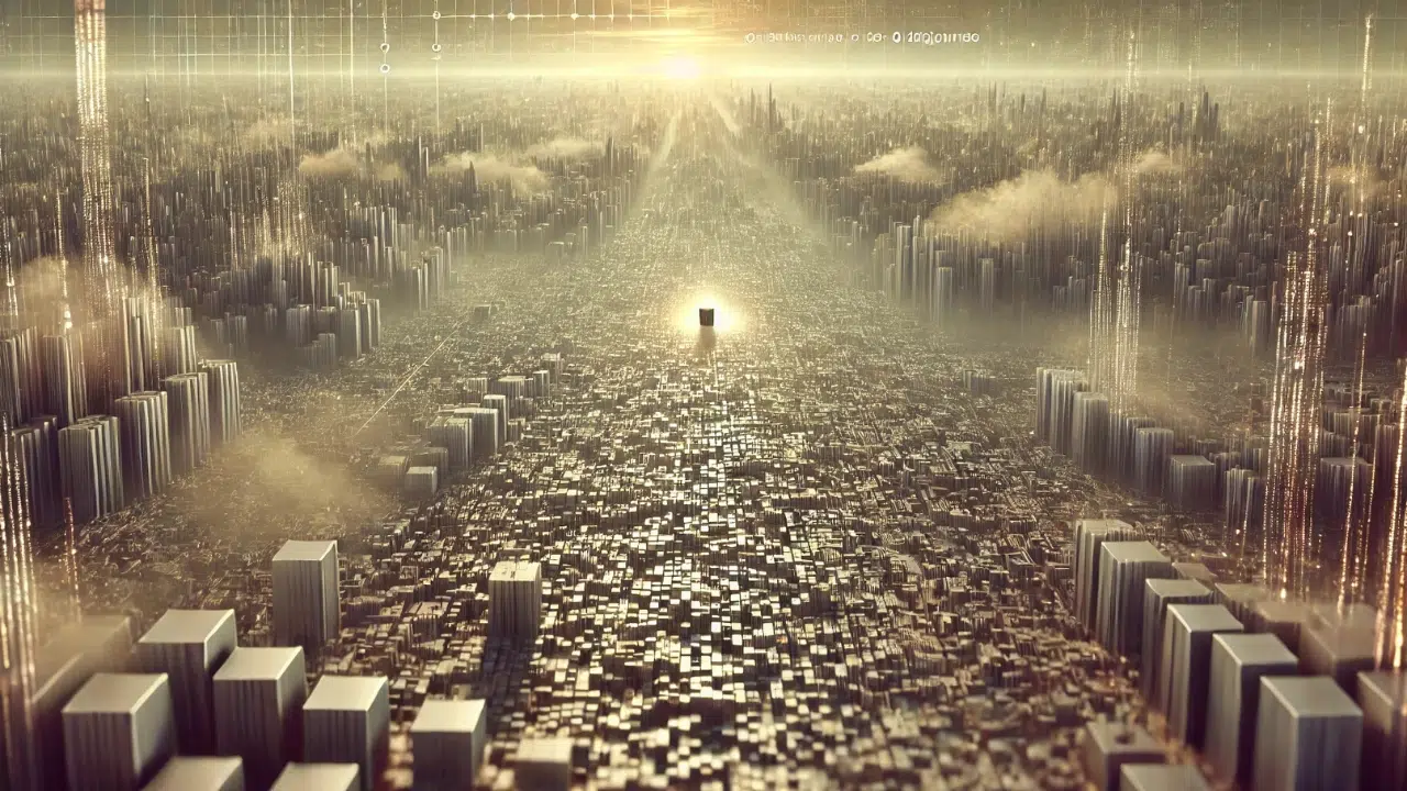 Estrutura digital fragmentada com excesso de conteudo representando o deserto de silicio e a perda de relevancia no seo moderno com inteligencia artificial