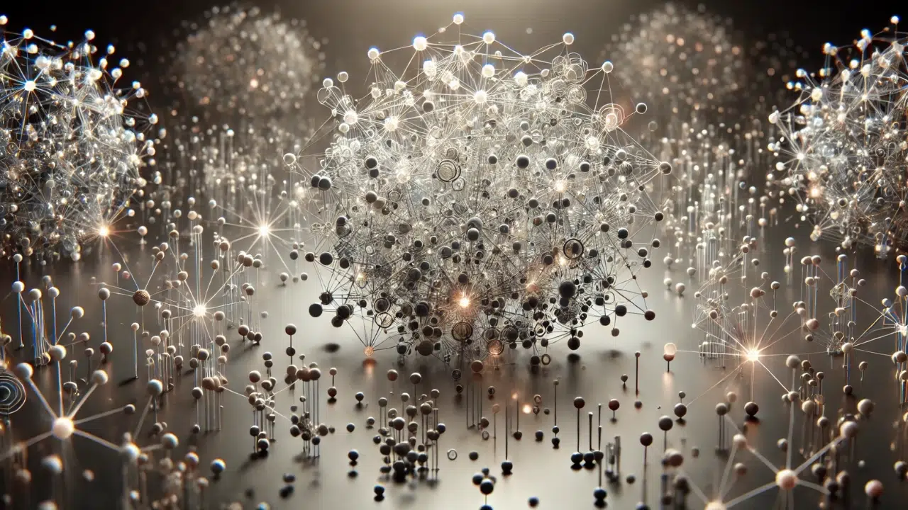 Rede de conexoes digitais representando entidades e contexto no seo com inteligencia artificial interpretando relacoes entre dados
