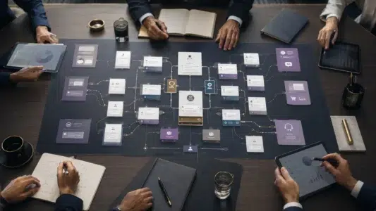 CRM próprio como memória estratégica com site, loja virtual, WhatsApp, atendimento, dados próprios, tracking, automações, tráfego pago e inteligência artificial.