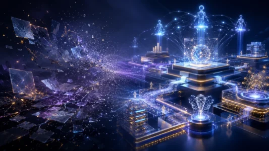 Arquitetura digital com SEO técnico, conteúdo não commodity e inteligência artificial mostrando que atalhos digitais perdem força.