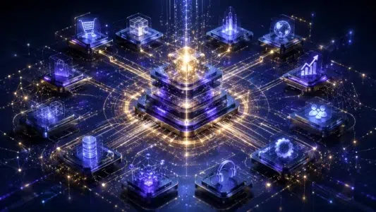 Empresa avaliando critérios para escolher a melhor agência de e-commerce, com camadas de SEO, WooCommerce, dados e integrações.
