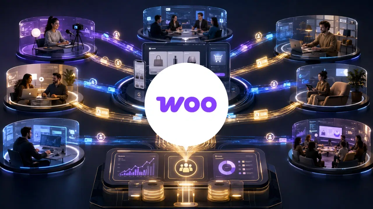 Programa de afiliados no WooCommerce conectando loja própria, parceiros, criadores, cupons, comissões, CRM e dados próprios.