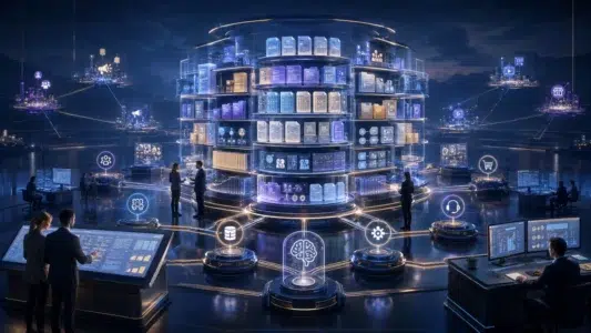 Conteúdo próprio como ativo digital conectando site, blog, SEO, CRM, dados, loja virtual, atendimento, automação e inteligência artificial.