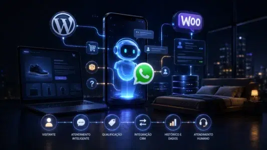 IA no WhatsApp integrada ao WordPress e WooCommerce com Chatwoot, Evolution API, CRM e atendimento automatizado.