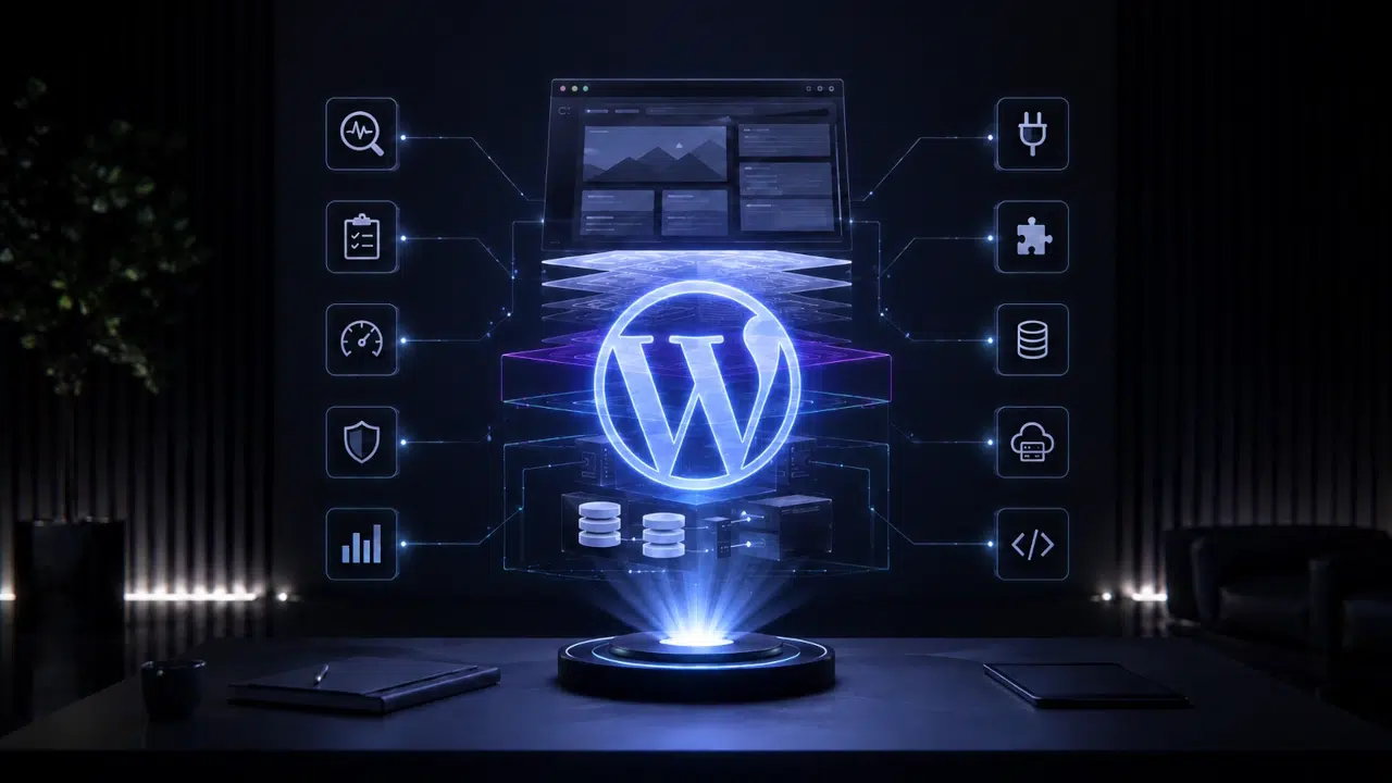 Consultoria WordPress especializada em diagnóstico de arquitetura, performance, segurança, SEO e integrações.