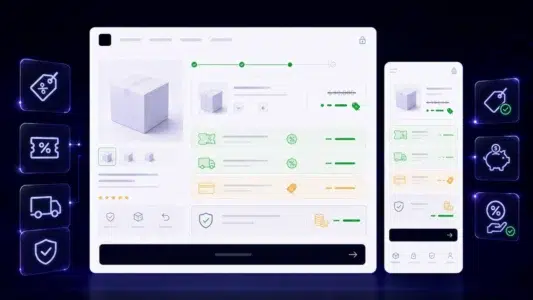 Economia visível WooCommerce com preço riscado, cupom, frete, desconto e valor percebido pelo Shop Pro.