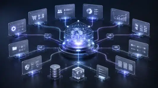 Engenharia de IA conectando inteligência artificial a ERP, CRM, e-commerce, dados, sistemas e processos empresariais.