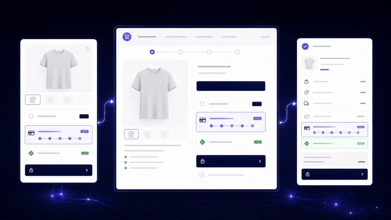 Parcelamento no WooCommerce com preço, parcelas, PIX, cartão, carrinho e checkout organizados na jornada de compra.