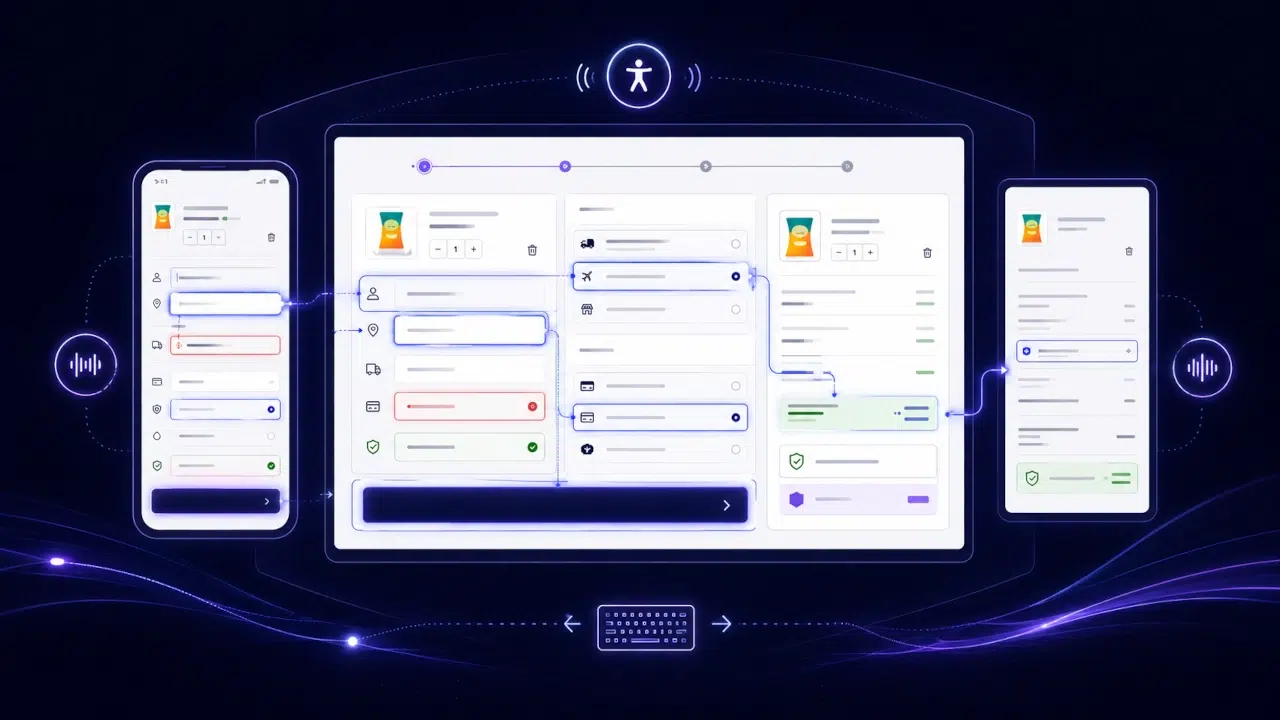 Shop Pro com acessibilidade no carrinho e checkout WooCommerce, incluindo teclado, leitores de tela e estados semânticos.