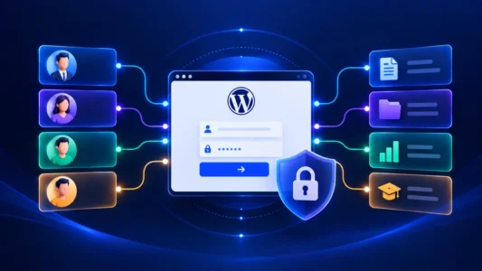 Área restrita WordPress com usuários, login e controle de permissões