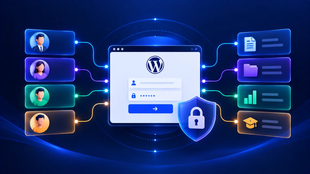 Área restrita WordPress com usuários, login e controle de permissões