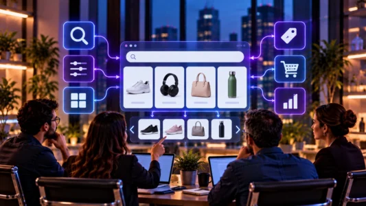 Busca interna e merchandising no e-commerce com pesquisa, filtros, ordenação e catálogo inteligente
