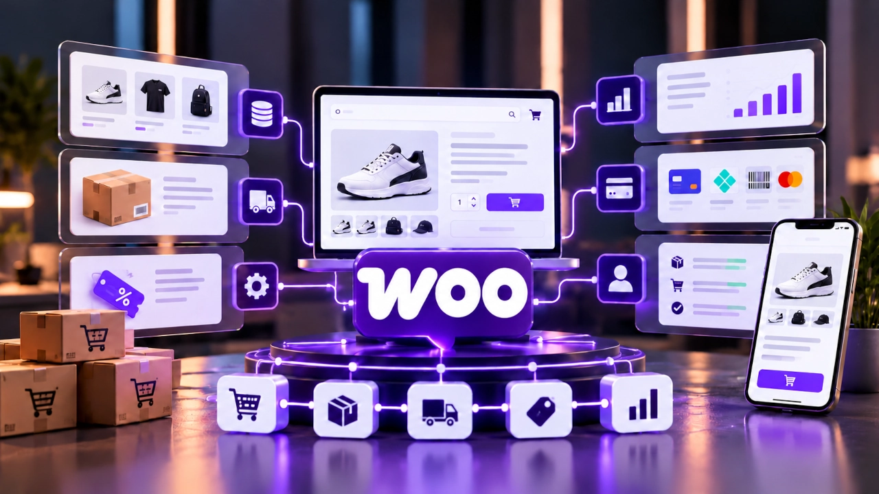 Comércio agêntico no WooCommerce conectando agentes de inteligência artificial, catálogo de produtos, carrinho e checkout